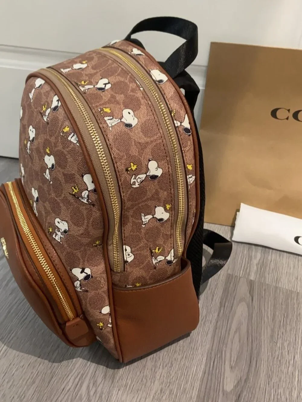🤎Coach X Peanuts Snoopy Signature Mini Backpack Brown Coated Canvas